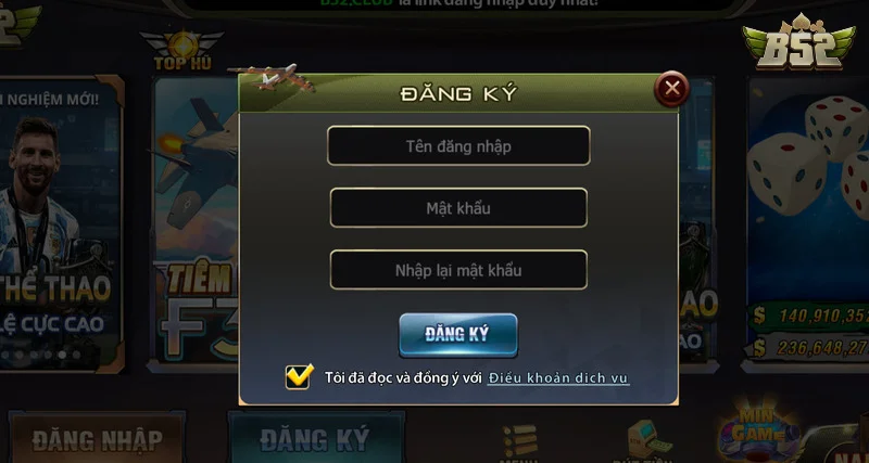 Điền đúng thông tin đăng ký tại cổng game B52club