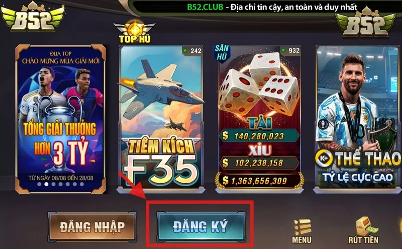 Nhấn vào lệnh đăng ký tại trang chủ của nền tảng